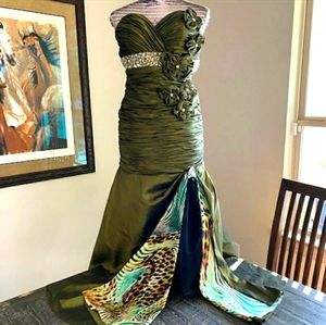 GIGI BRAND FORMAL STRAPLESS DRESS OLIVE GREEN